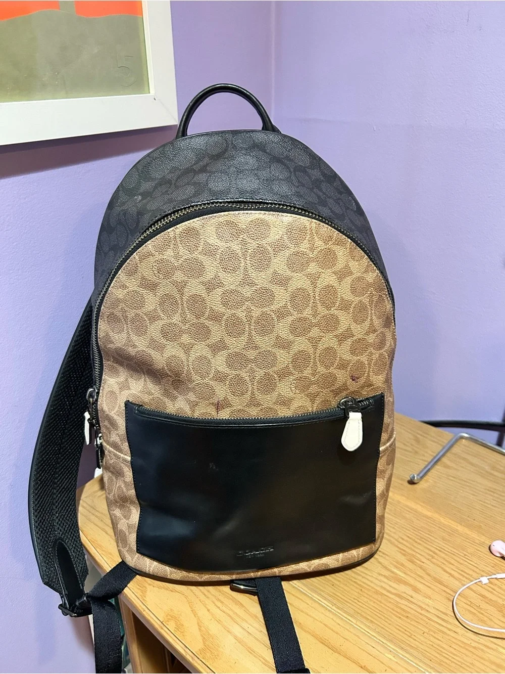 Coach Signature Metropolitan Canvas Leather Backpack in Brown/Black Unisex